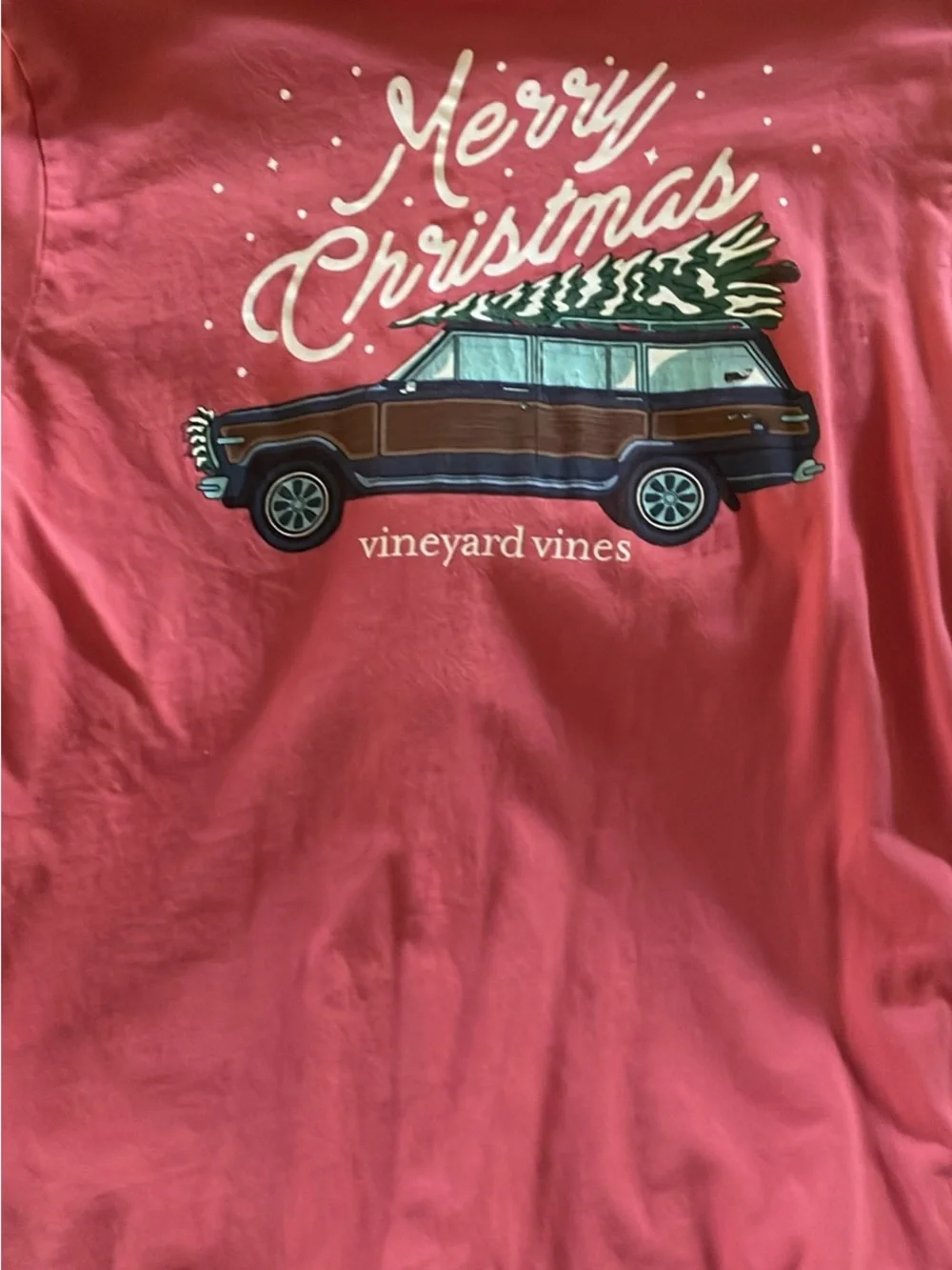Vineyard Vines Coral Pocket Tee with Whale Holiday Print